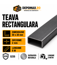 Teava rectangulara 30 x 20 x 2 mm, 6 metri